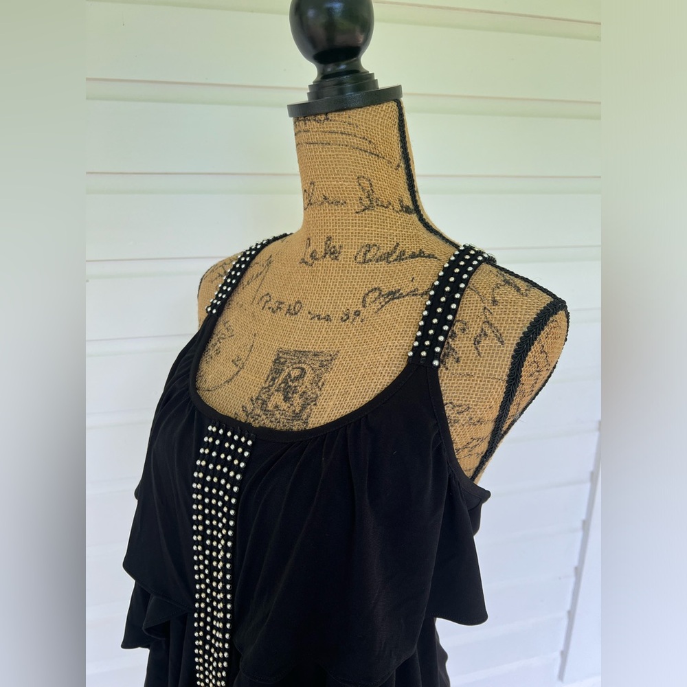 Andrea Behar Beaded Black Tank Top